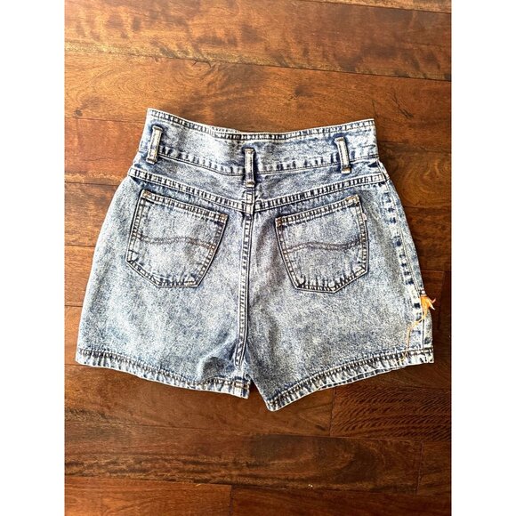 90s vintage blue acid wash denim funky fringe high waisted mini short shorts - Picture 7 of 11